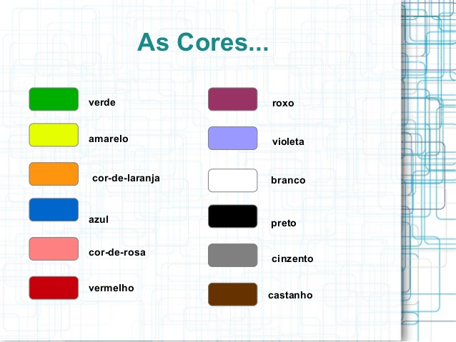 رنگ ها با لهجه زبان پرتغالی پرتغال